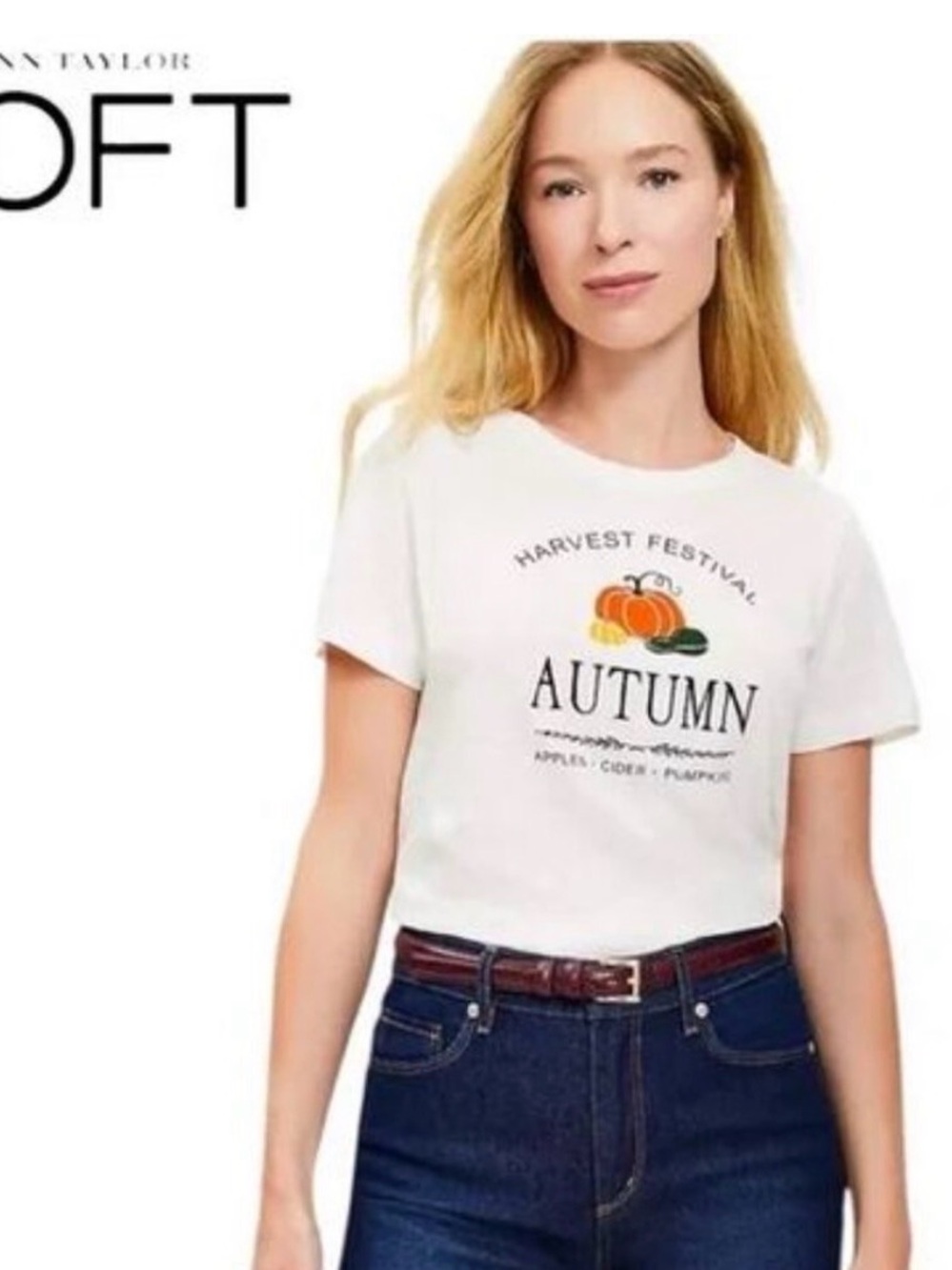 LOFT White Autumn Harvest Graphic Tee never worn